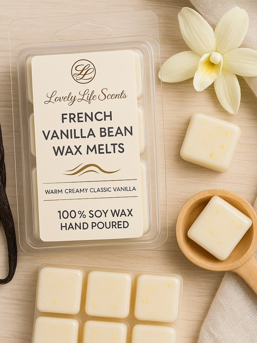 Hand Crafted French Vanilla Bean Premium Soy Wax Melts by Lovely Life Scents